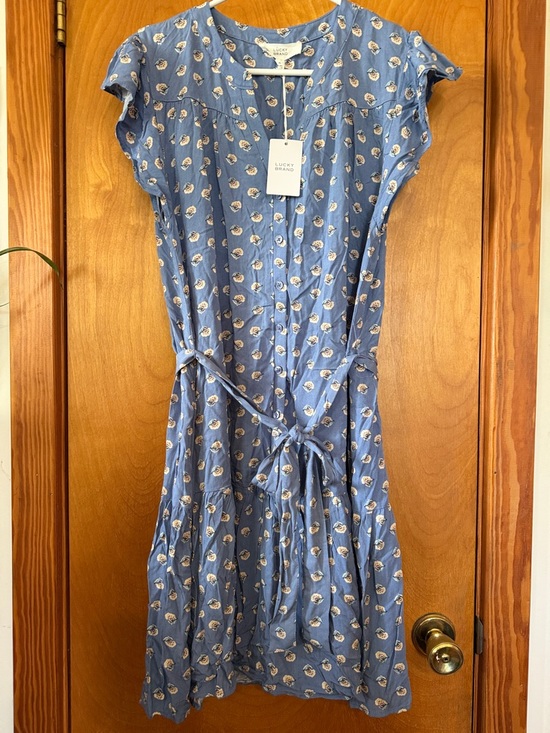 Lucky Brand Dresses & Skirts - Lucky Brand Dusty Blue Floral Button-Front Tie-Waist Midi Dress